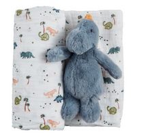 Load image into Gallery viewer, Dino Swaddle and Rattle Set