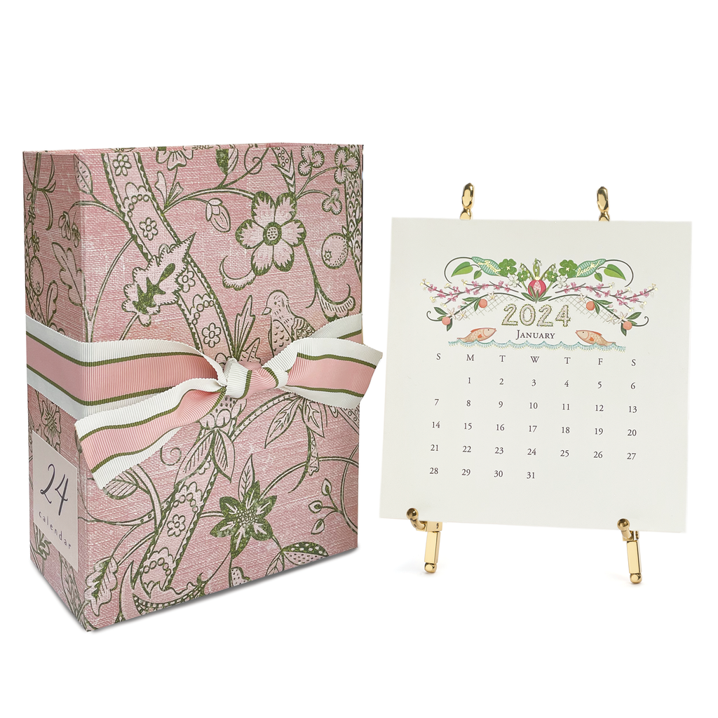 2024 Classic Desk Calendar with Gold or Silver Easel