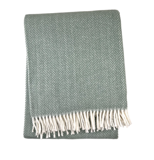 Herringbone Plush Throw - Sage & Olive Green