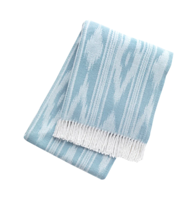 Ikat Throw with Stripes - Sky Blue