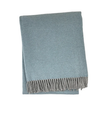 Load image into Gallery viewer, Pixel Design Fringed Throw- Blue &amp; Forest Green
