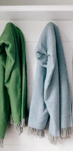 Load image into Gallery viewer, Pixel Design Fringed Throw- Blue &amp; Forest Green
