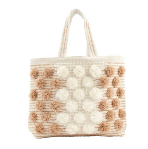 Handloom Pom Tote Bag - Cream