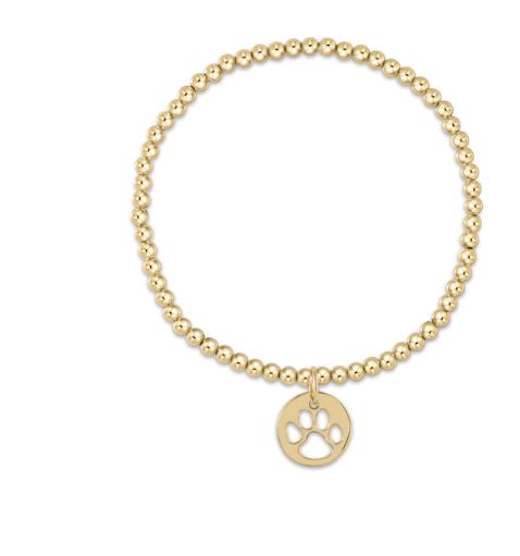 Classic Gold 3mm Bead Bracelet - Paw Print