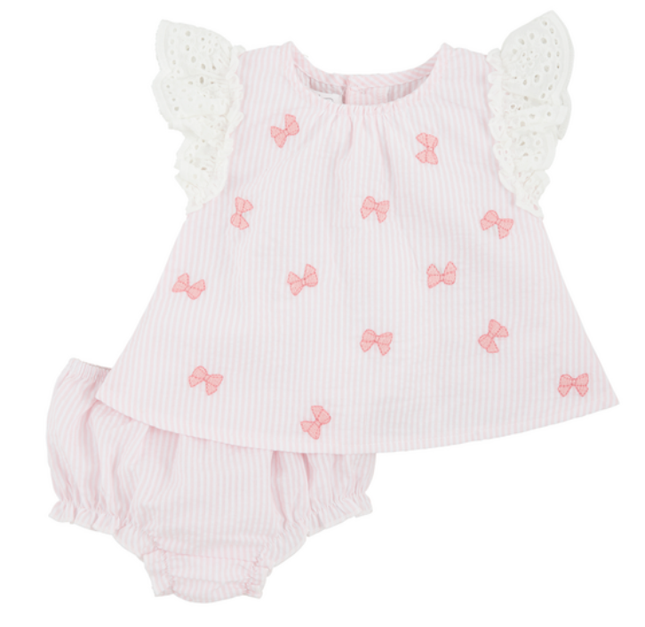 Embroidered Bow Pinafore Set