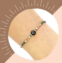 Load image into Gallery viewer, Evil Eye Bracelet - Black/Rose
