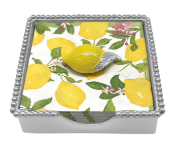 Yellow Lemon Beaded Napkin Box set by Mariposa