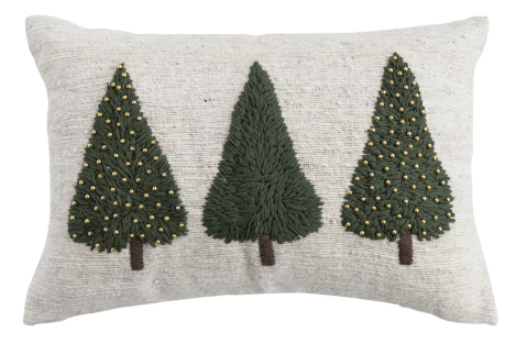 Embroidered Trees & Beads Pillow