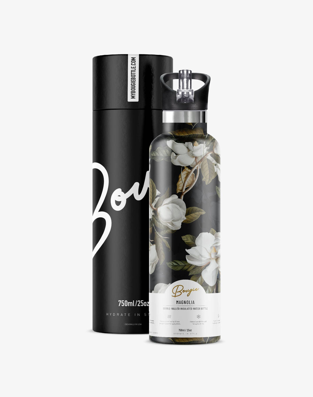 MAGNOLIA Dark Garden 25 oz Insulated Water Bottle : Gift Tube