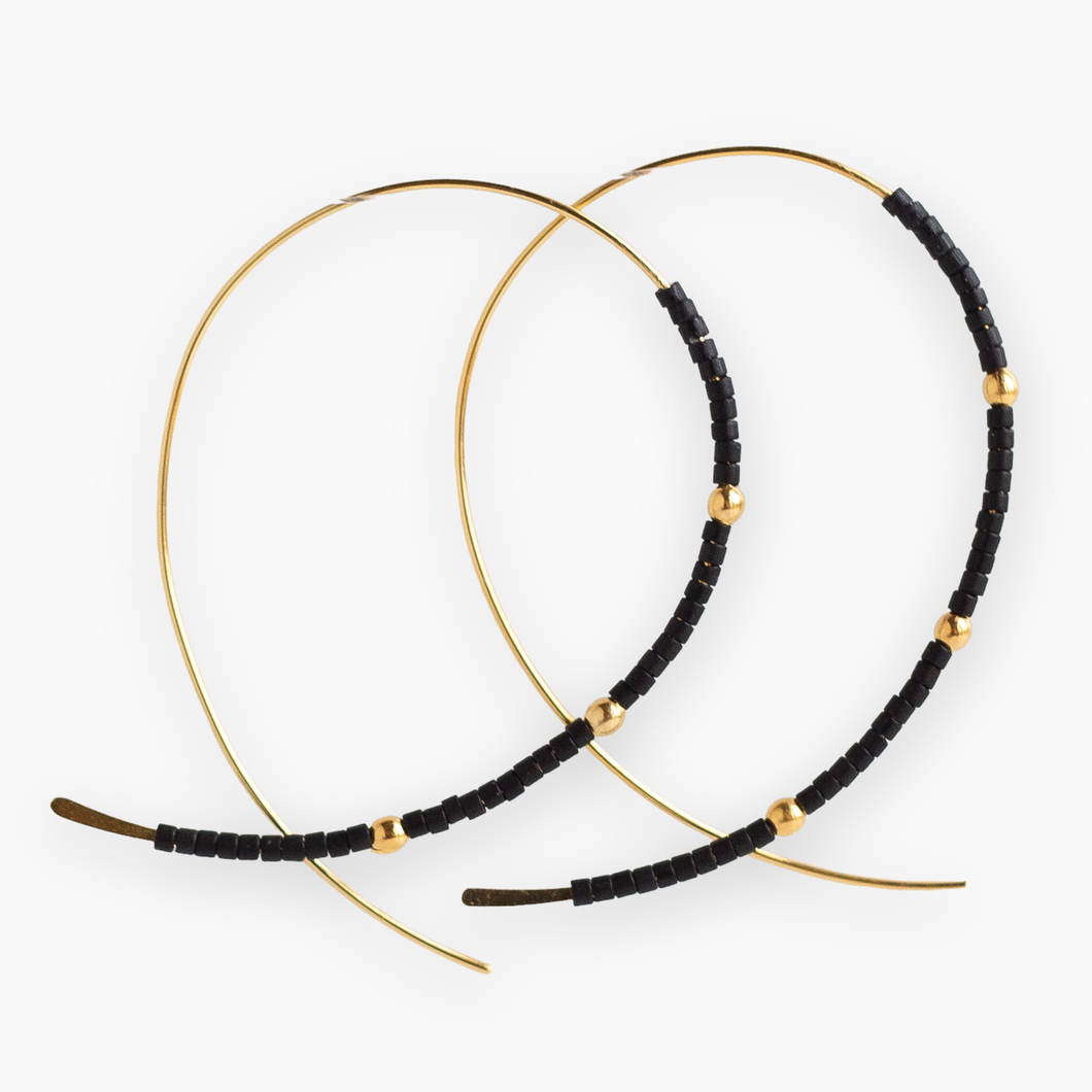 Confetti Beaded Earrings-Black, Minimalist, Threader, Hoops