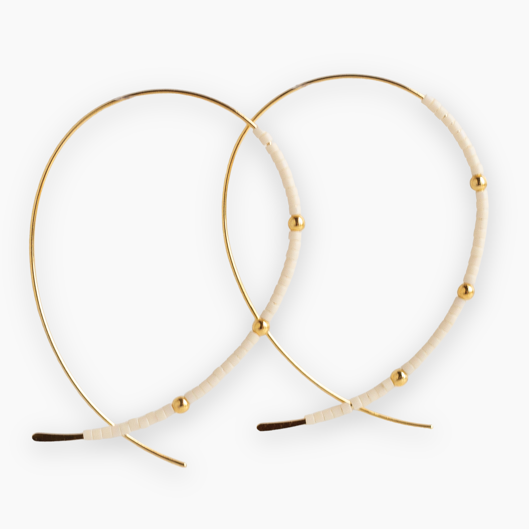 Confetti Beaded Earrings-Ivory, Minimalist, Threader, Hoops