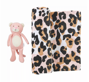 Leopard Swaddle Blanket & Rattle